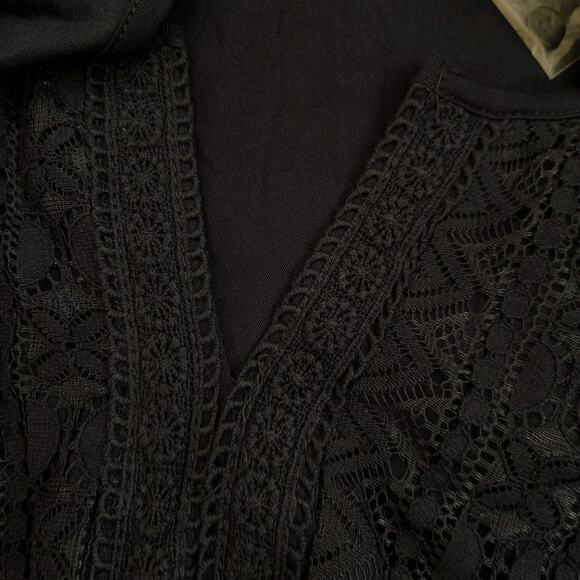 Navy Blue Shirt Size XXL Women's Lace Front Long Sleeves Boho Romantic Winter - Picture 4 of 5